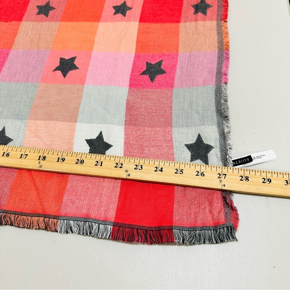 NWT Talbots scarf plaid meets stars colorful with fringe soft 27x70 - Picture 7 of 9